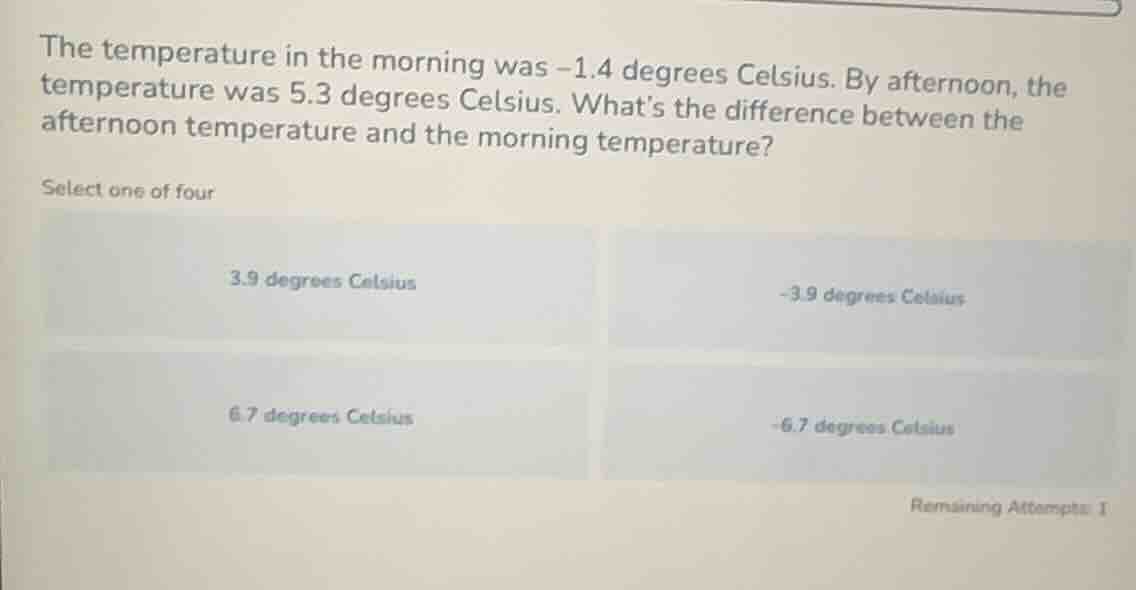 the temperature in the morning was -1.4 degrees celsius. by afternoon, …