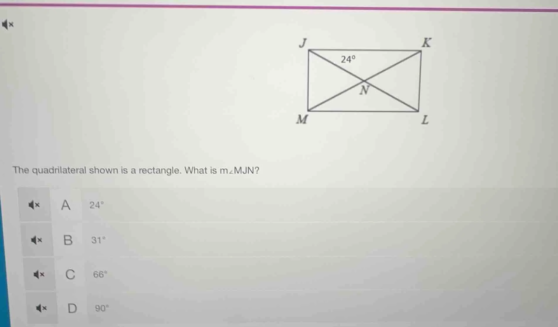 the quadrilateral shown is a rectangle. what is ( mangle mjn )? a ( 24^…