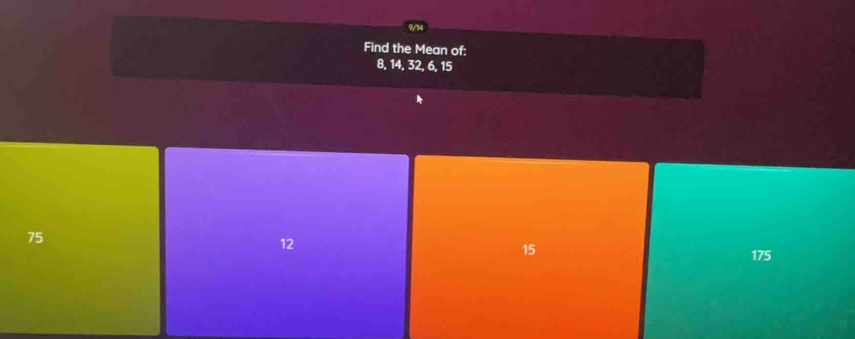 find the mean of: 8, 14, 32, 6, 15