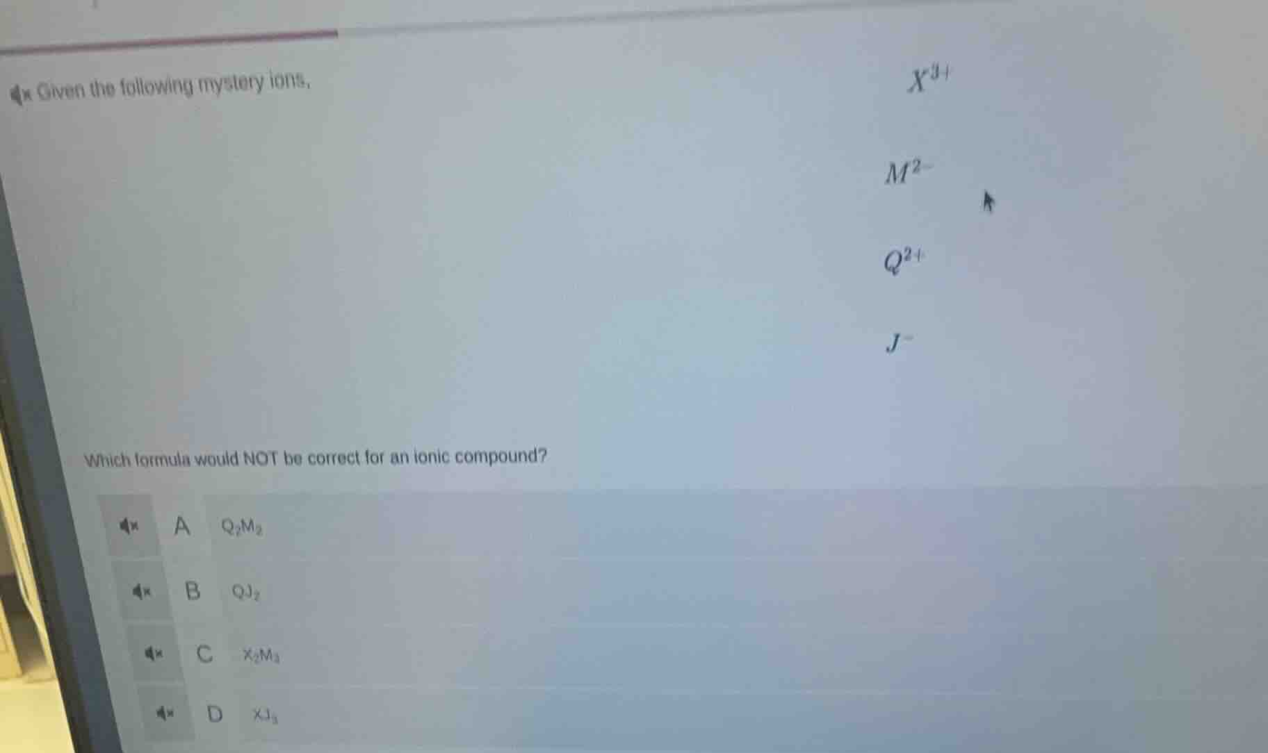 given the following mystery ions, \\(x^{3+}\\) \\(m^{2-}\\) \\(q^{2+}\\…