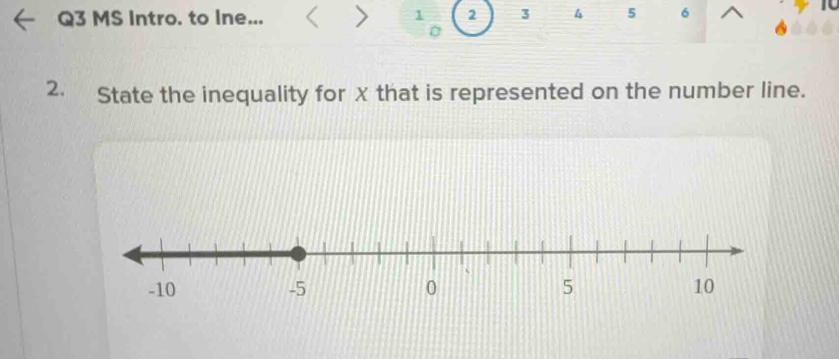 2. state the inequality for x that is represented on the number line.