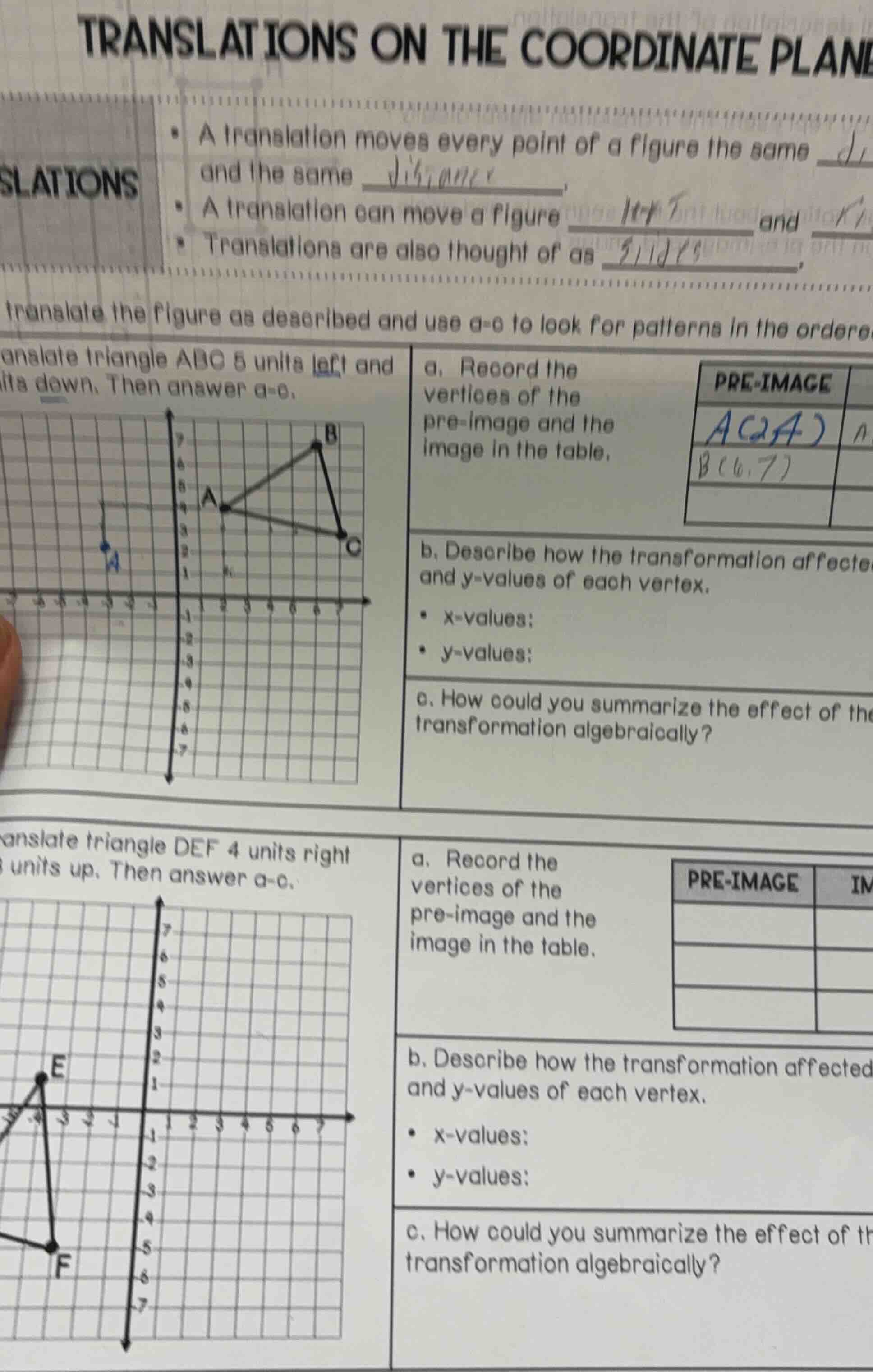 translations on the coordinate plane • a translation moves every point …