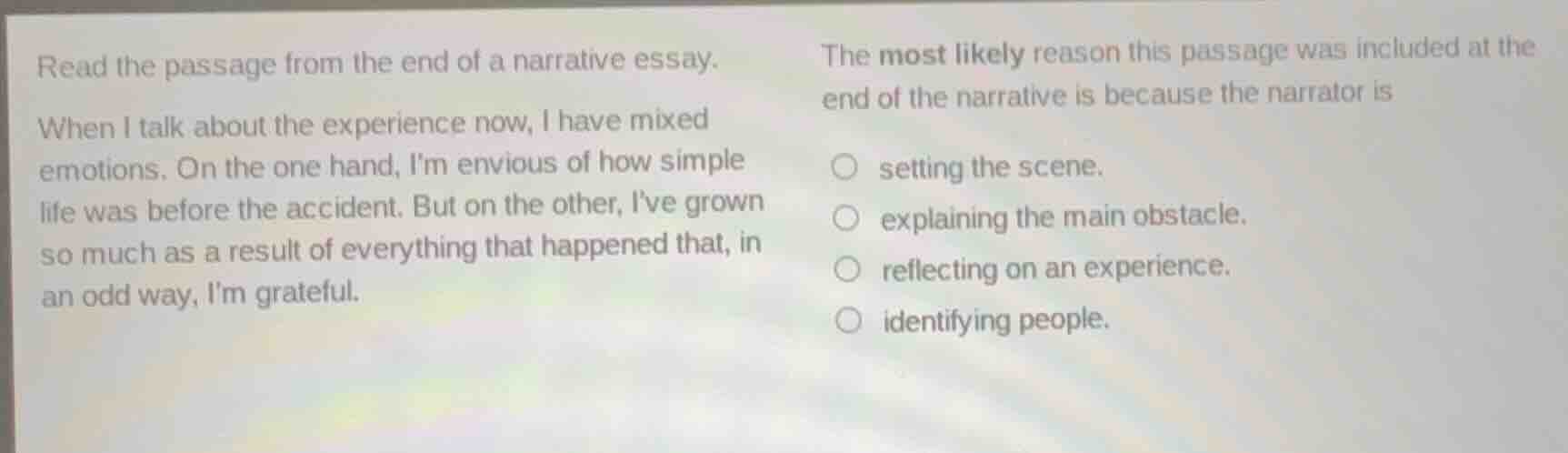 read the passage from the end of a narrative essay. when i talk about t…