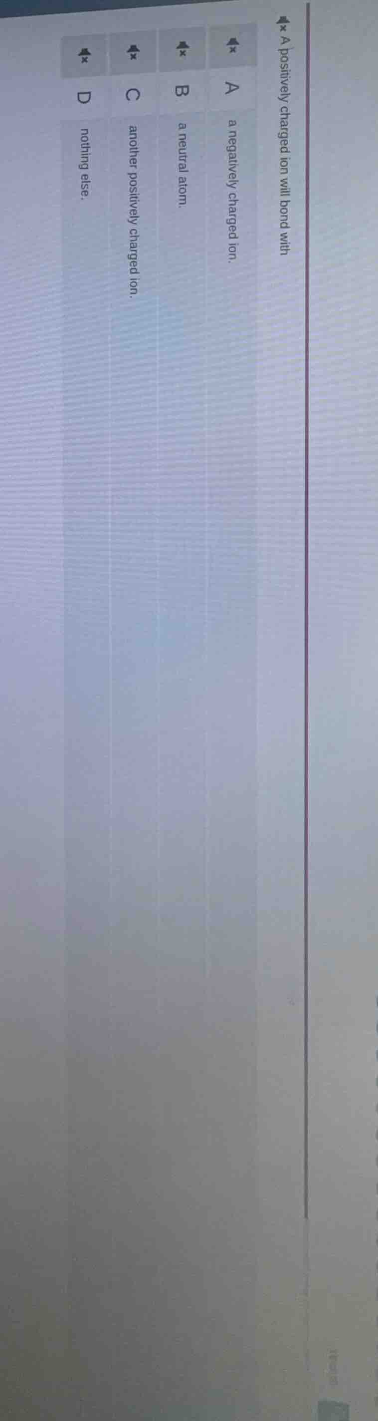 a positively charged ion will bond with a a negatively charged ion. b a…