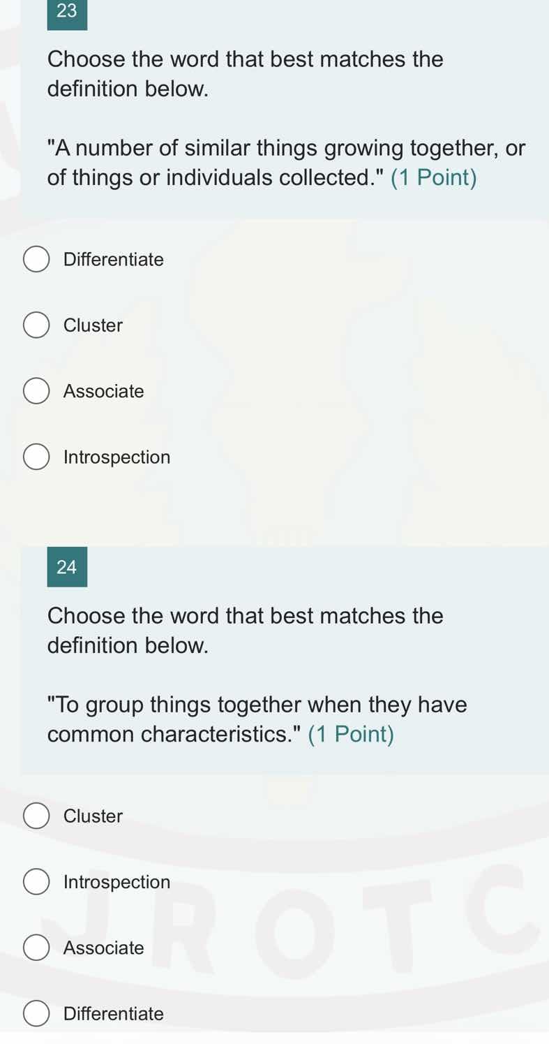 23 choose the word that best matches the definition below. \a number of…