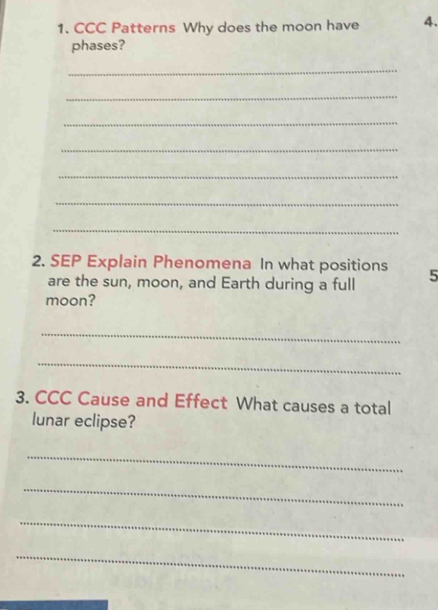 1. ccc patterns why does the moon have phases? 2. sep explain phenomena…