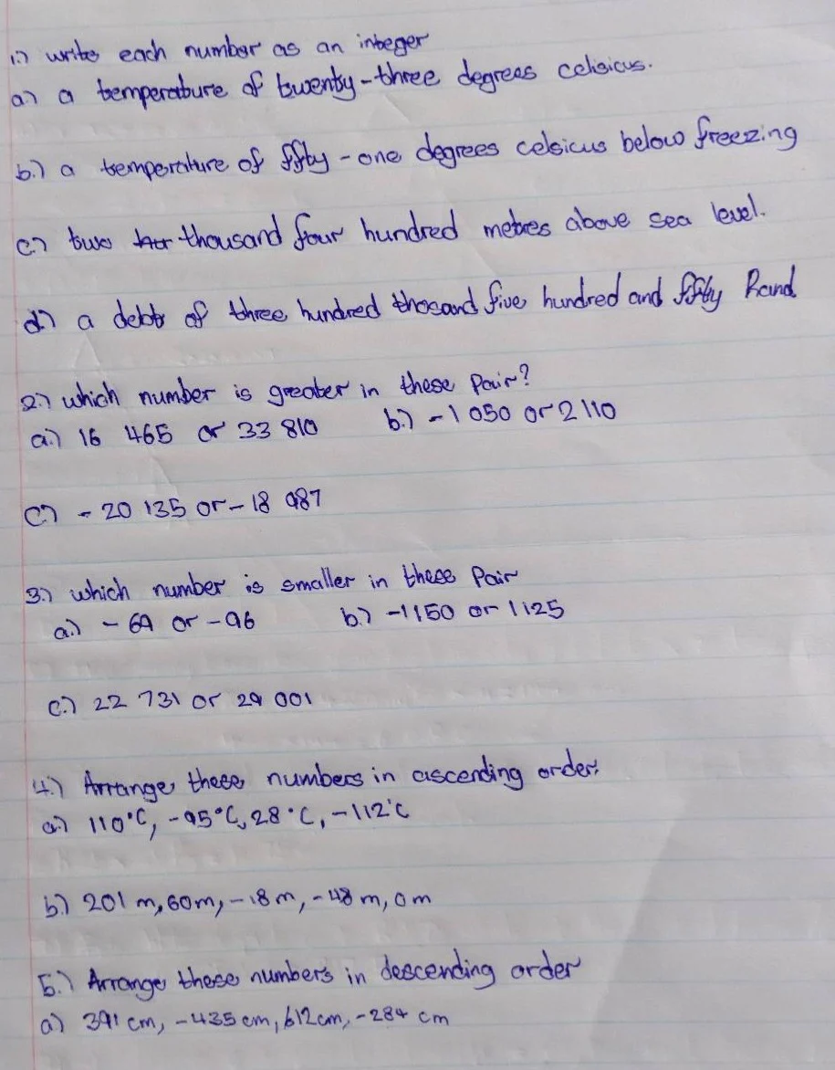 1) write each number as an integer a) a temperature of twenty - three d…