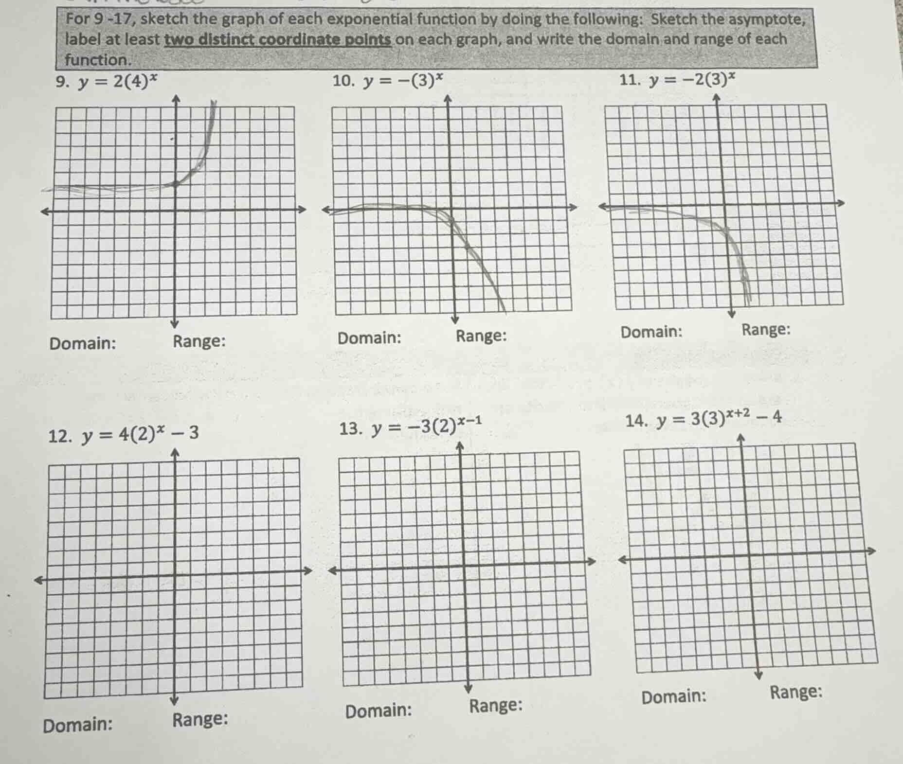 for 9 -17, sketch the graph of each exponential function by doing the f…