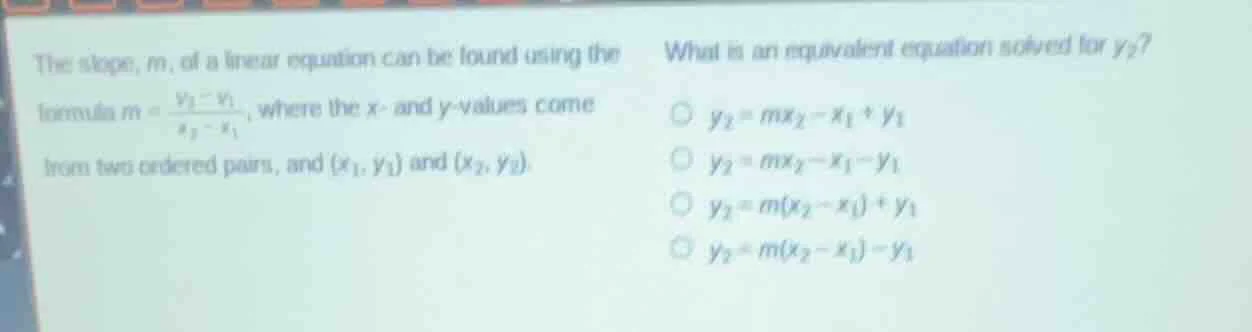 the slope, m, of a linear equation can be found using the formula $m = …