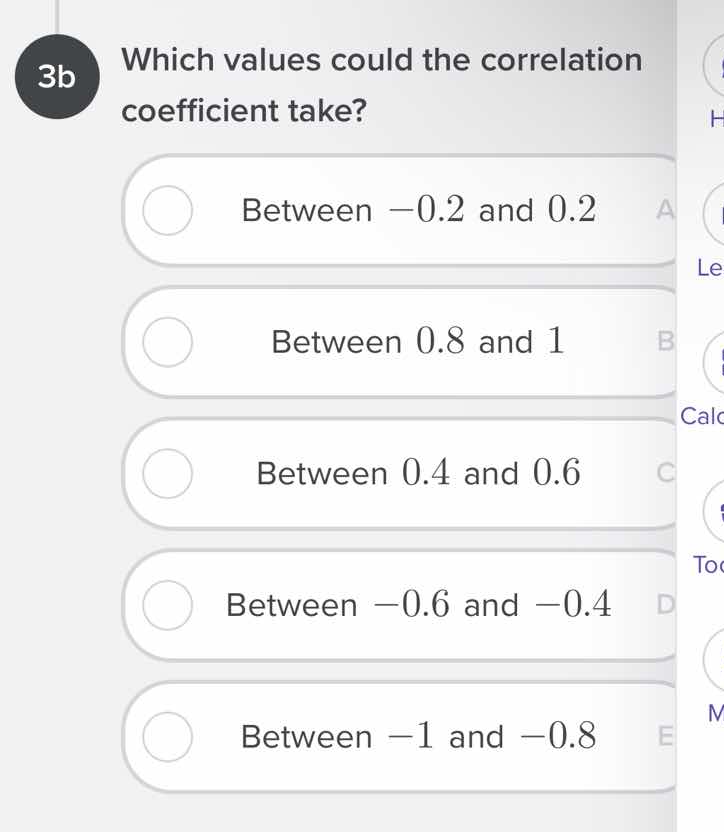 3b which values could the correlation coefficient take? between -0.2 an…