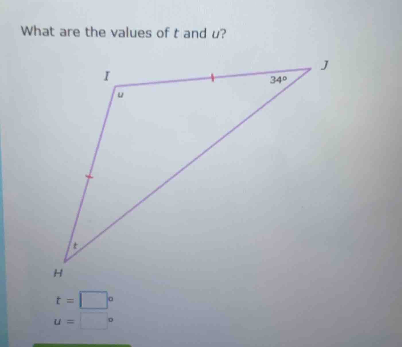 what are the values of t and u? t = \\square^\\circ u = \\square^\\circ