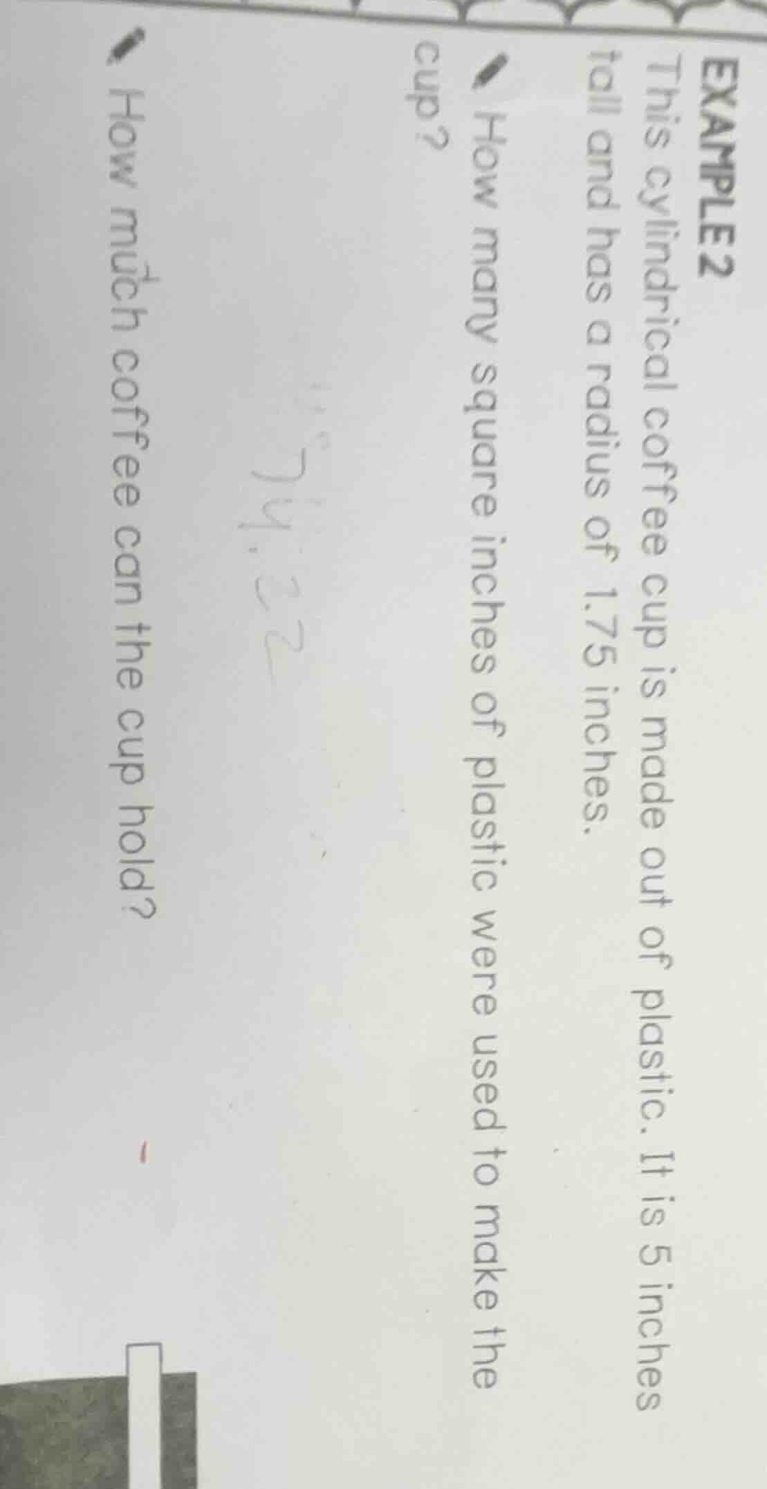 example 2 this cylindrical coffee cup is made out of plastic. it is 5 i…