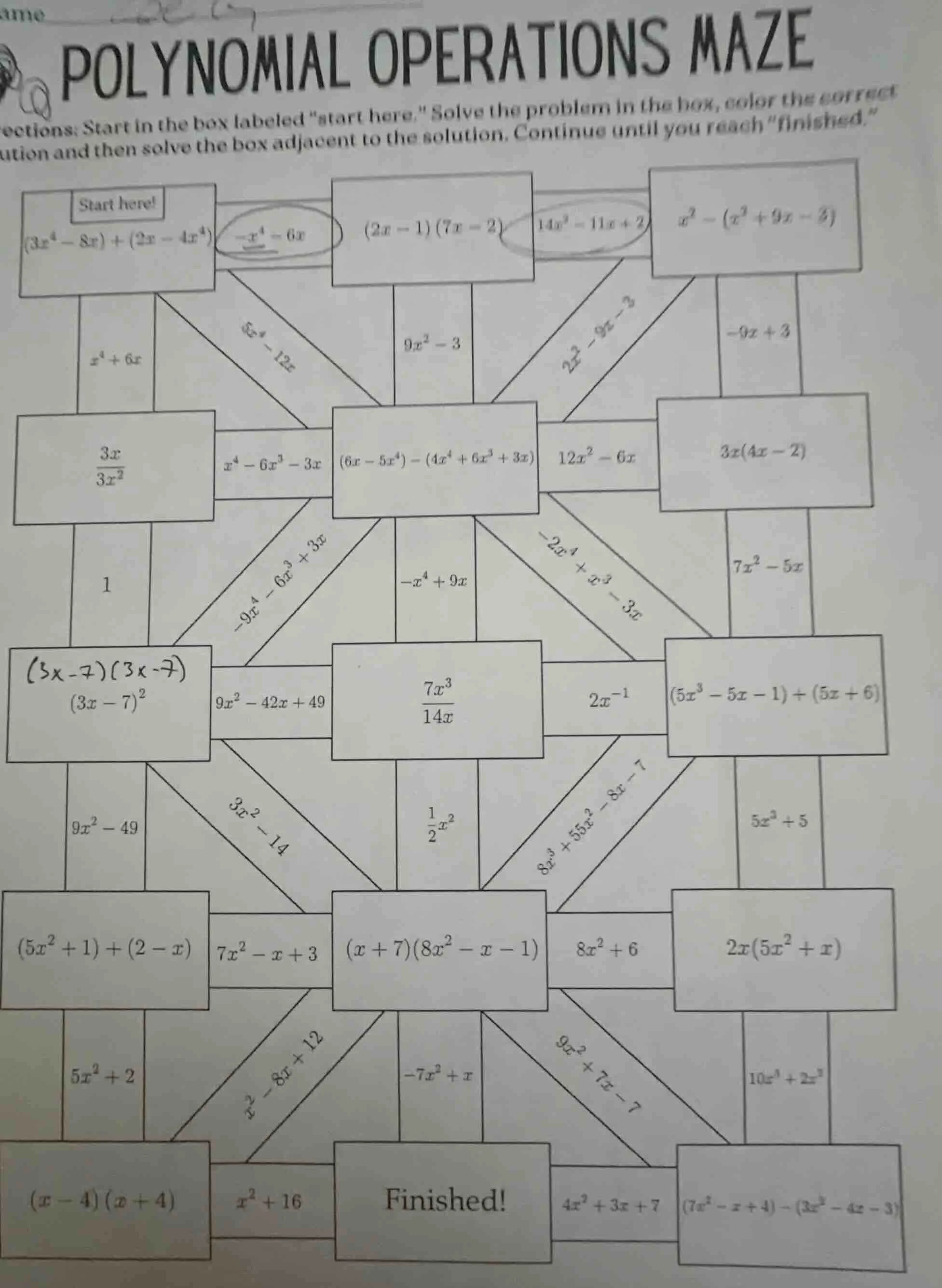 polynomial operations maze rections: start in the box labeled \start he…