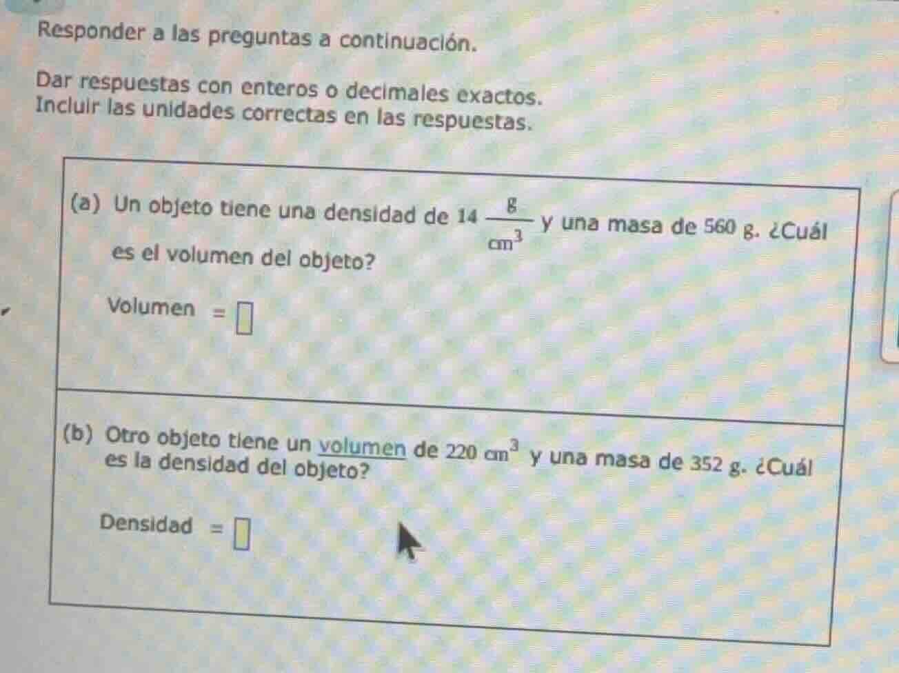 responder a las preguntas a continuación. dar respuestas con enteros o …