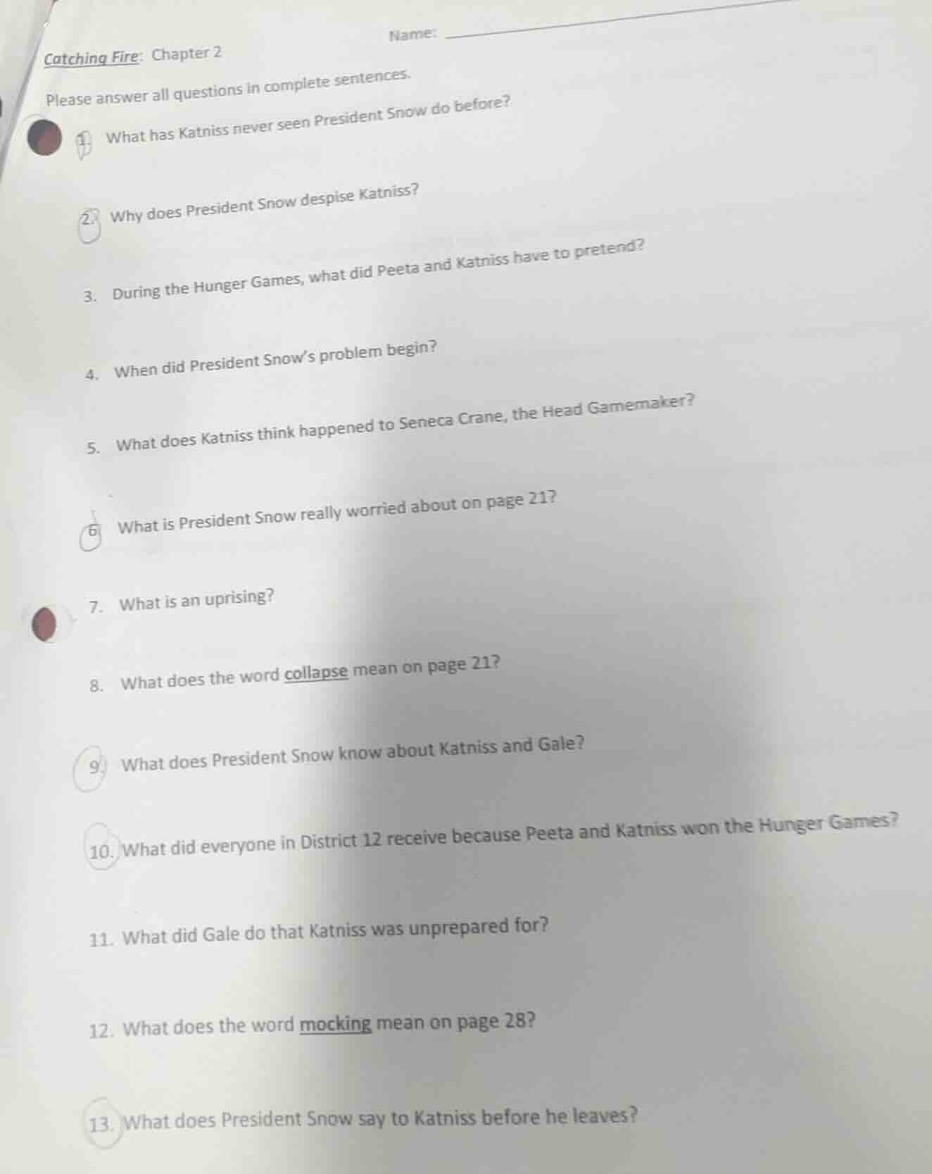 catching fire: chapter 2 please answer all questions in complete senten…