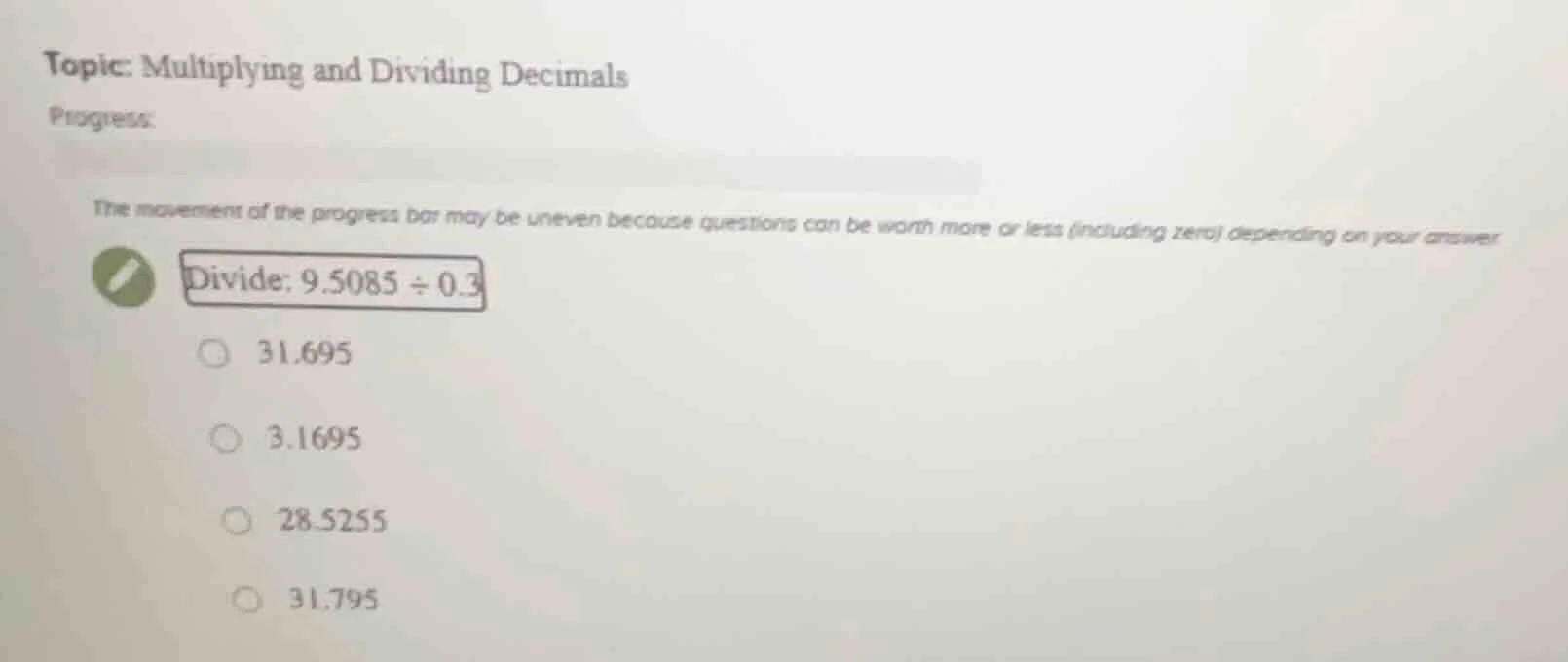 topic: multiplying and dividing decimals progress: the movement of the …