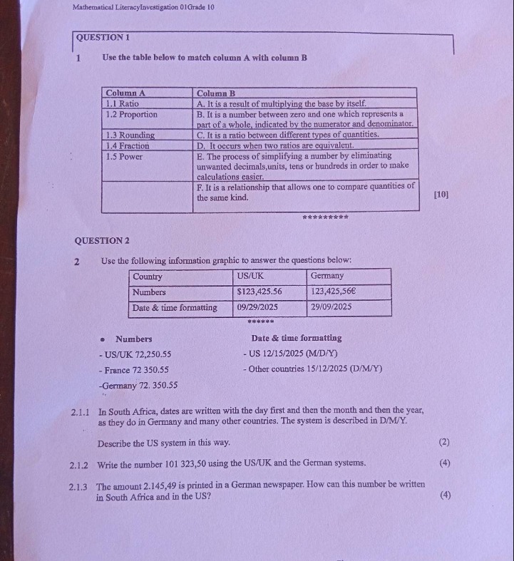 mathematical literacy/investigation 01/grade 10 question 1 1 use the ta…