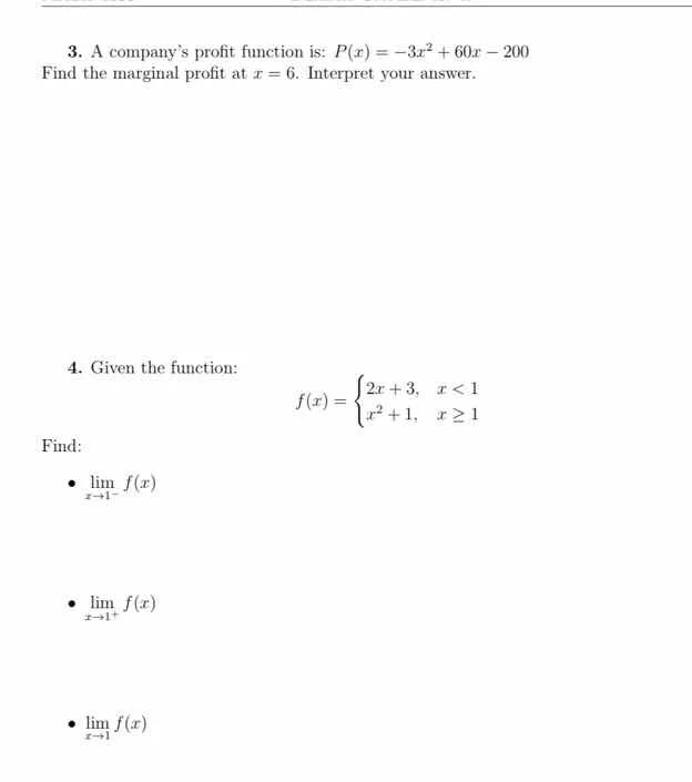 3. a company’s profit function is: $p(x) = -3x^2 + 60x - 200$ find the …