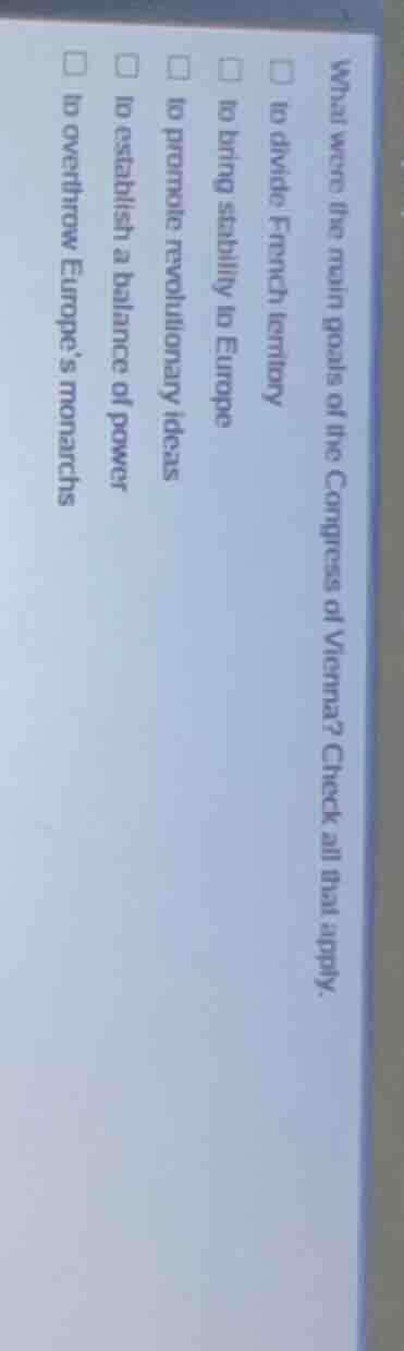 what were the main goals of the congress of vienna? check all that appl…