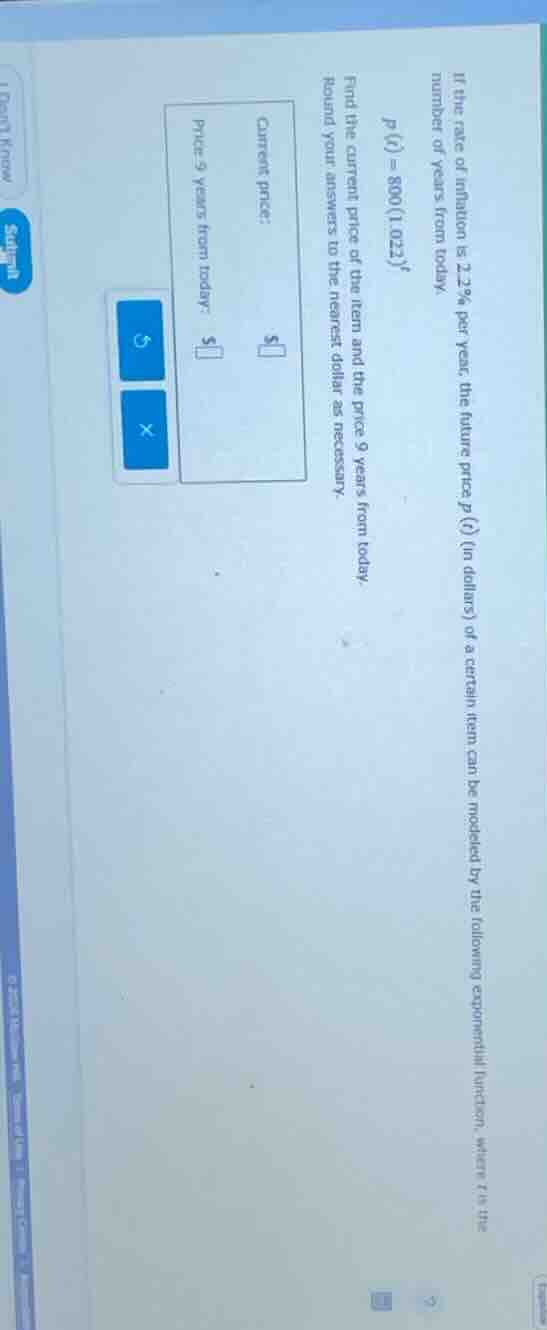 if the rate of inflation is 2.2% per year, the future price ( p(t) ) (i…