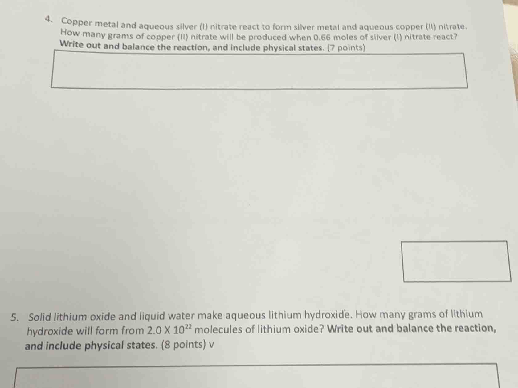 4. copper metal and aqueous silver (i) nitrate react to form silver met…