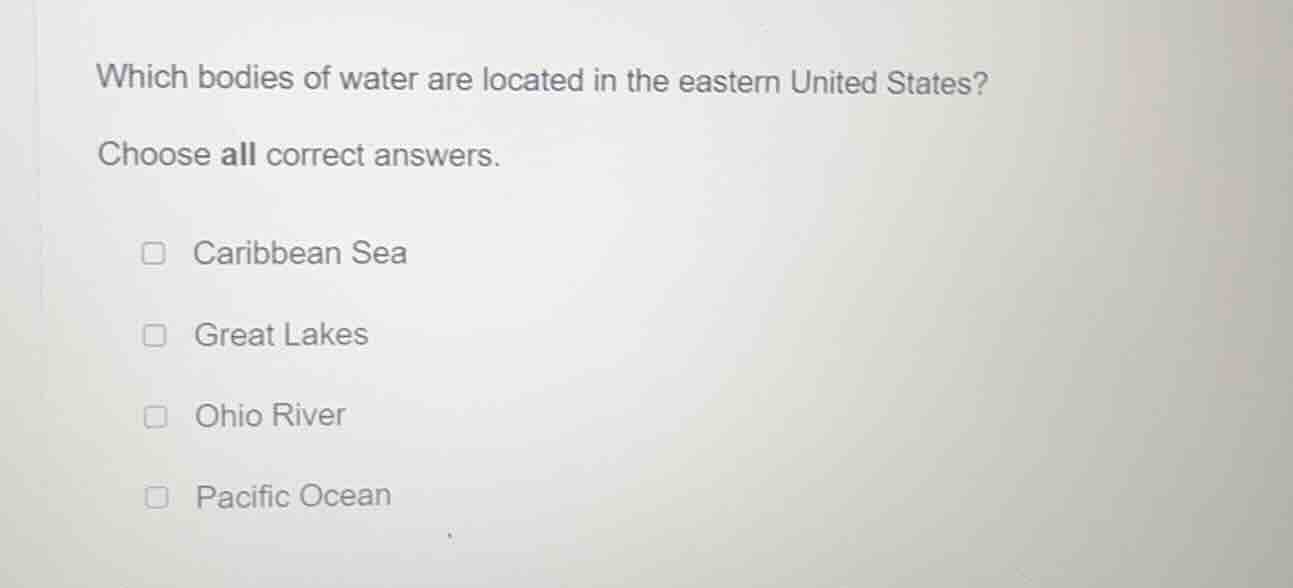 which bodies of water are located in the eastern united states? choose …