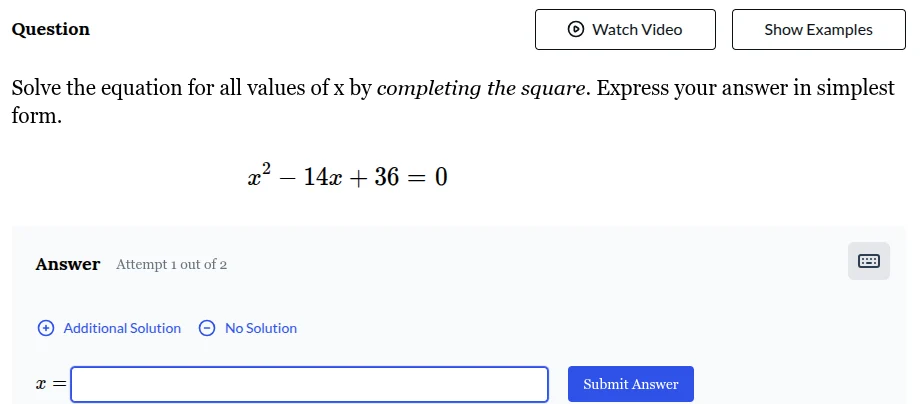 question solve the equation for all values of x by completing the squar…