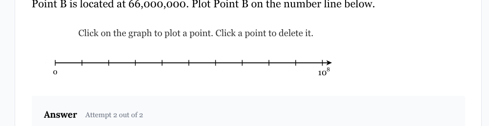 point b is located at 66,000,000. plot point b on the number line below…