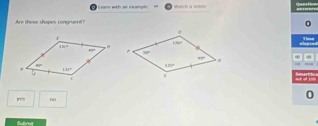 are these shapes congruent? yes no submit