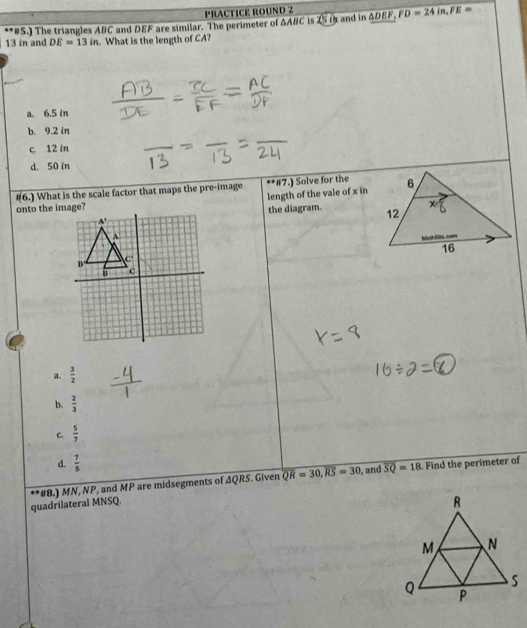 practice round 2 **#5.) the triangles abc and def are similar. the peri…
