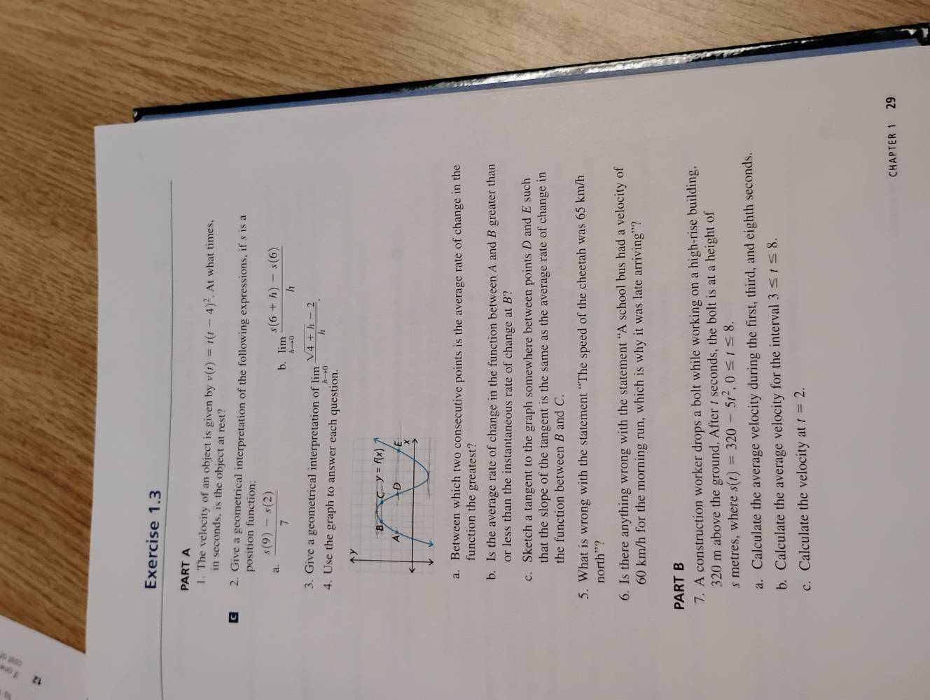 exercise 1.3 part a 1. the velocity of an object is given by ( v(t) = t…