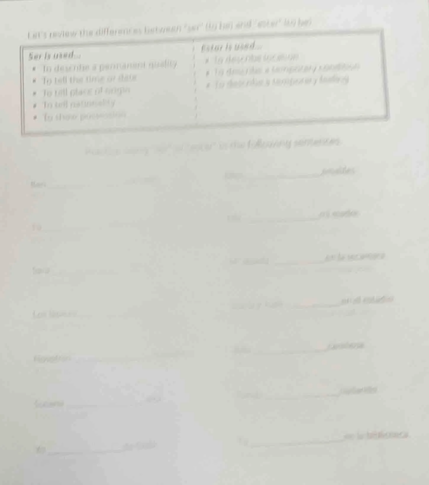 lets review the differences between \ser\ (to be) and \estar\ (to be) s…
