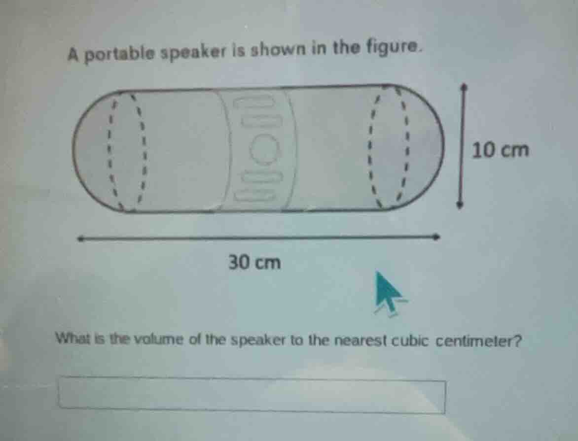 a portable speaker is shown in the figure. what is the volume of the sp…