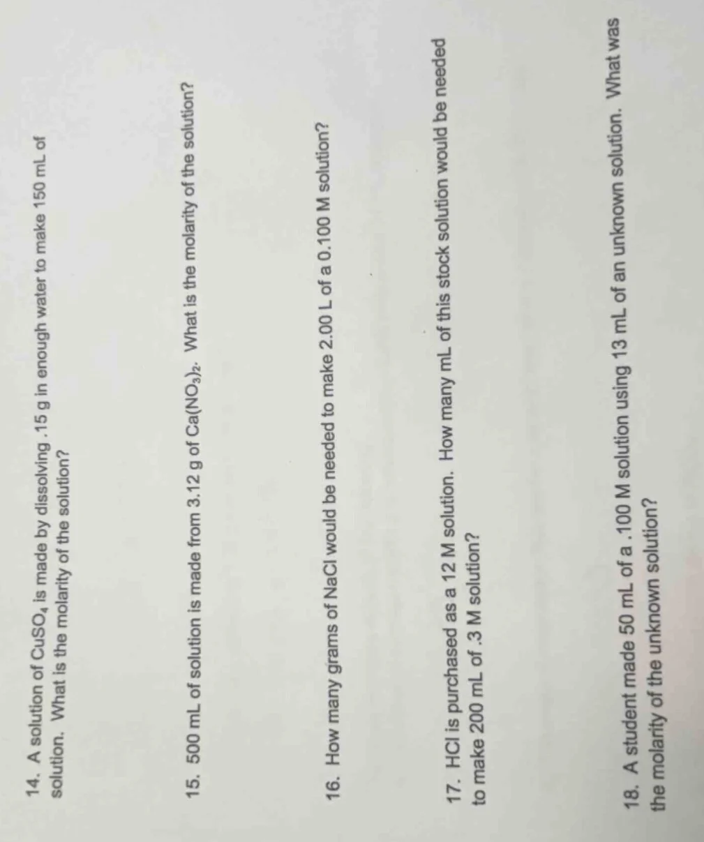 14. a solution of cuso₄ is made by dissolving.15 g in enough water to m…