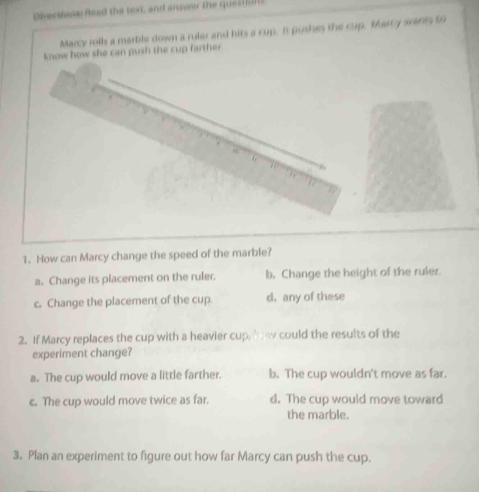 directions: read the text, and answer the questions. marcy rolls a marb…