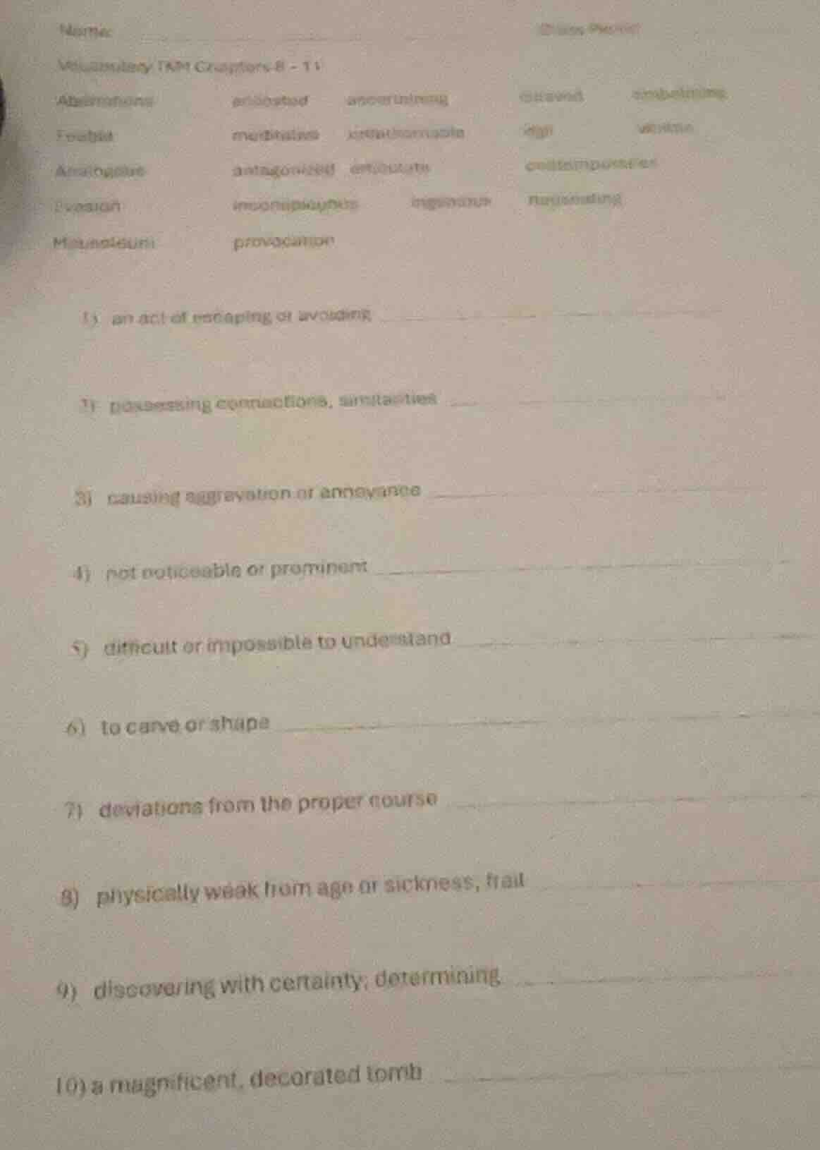 name vocabulary tkm chapters 8 - 11 abstentions: prohibited, circumvent…