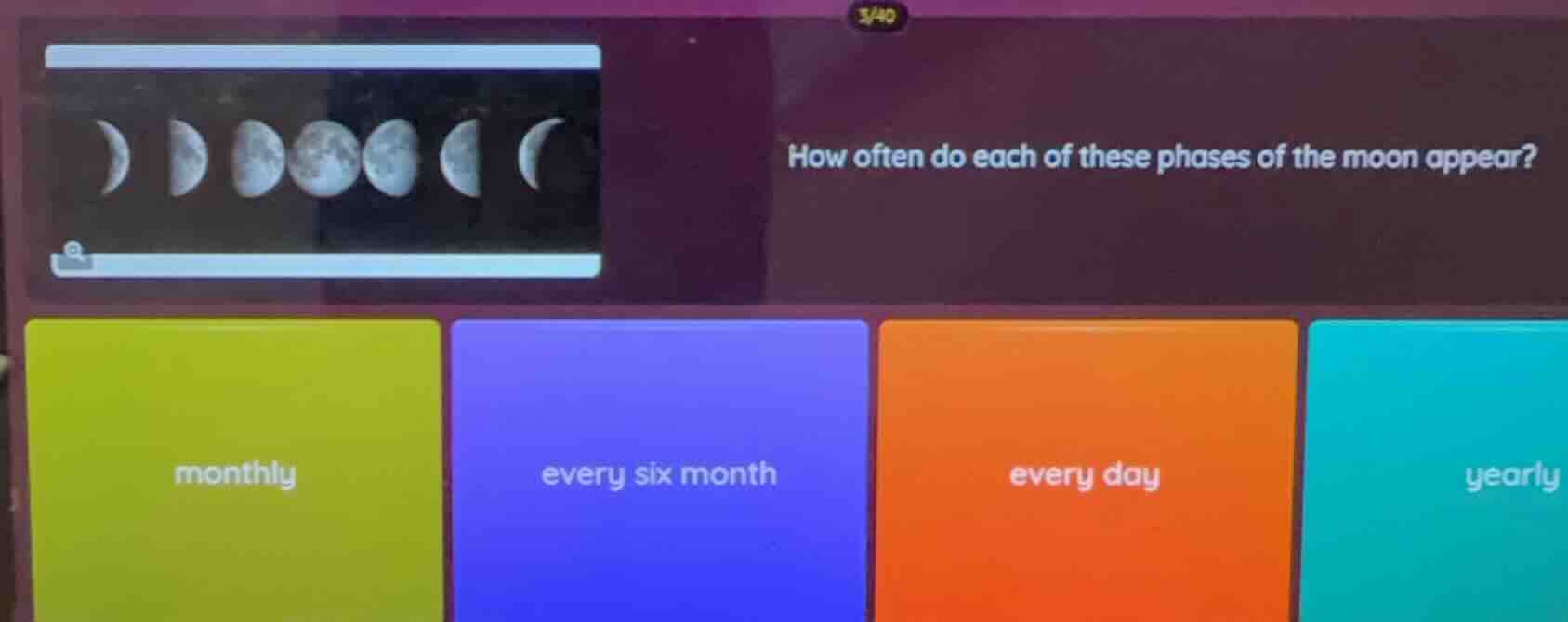 how often do each of these phases of the moon appear? monthly every six…