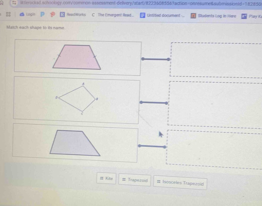 match each shape to its name. kite trapezoid isosceles trapezoid