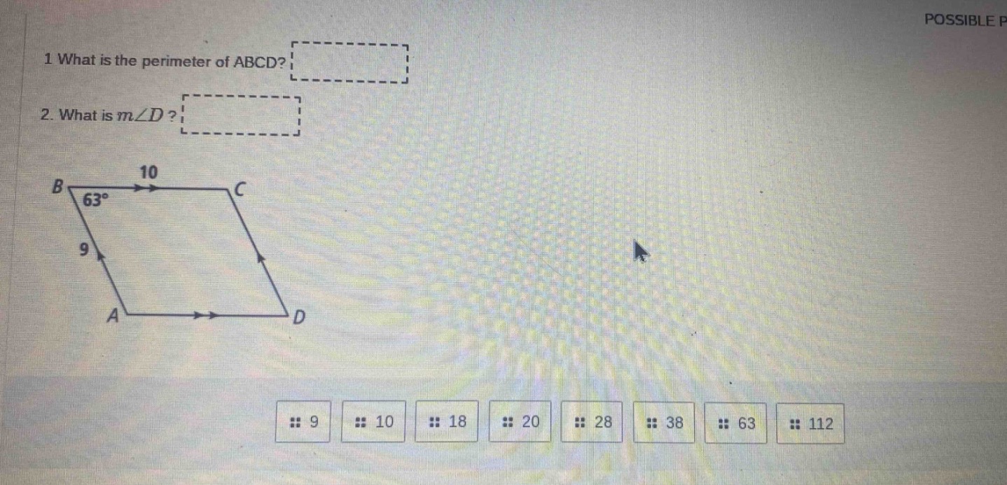 1 what is the perimeter of abcd? 2. what is ( mangle d )? (there is a p…