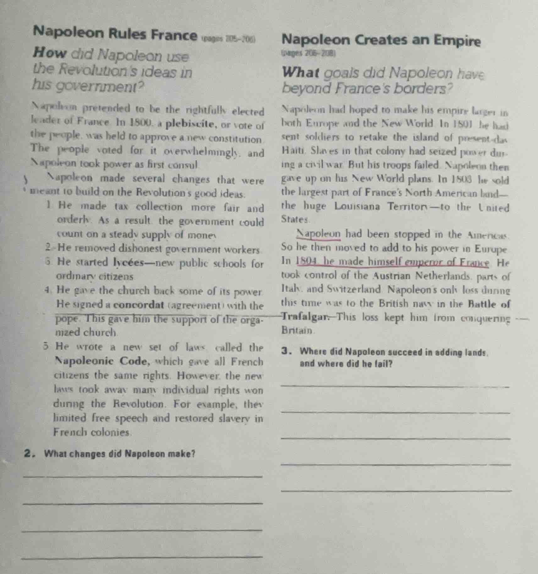 napoleon rules france (pages 205 - 206) how did napoleon use the revolu…