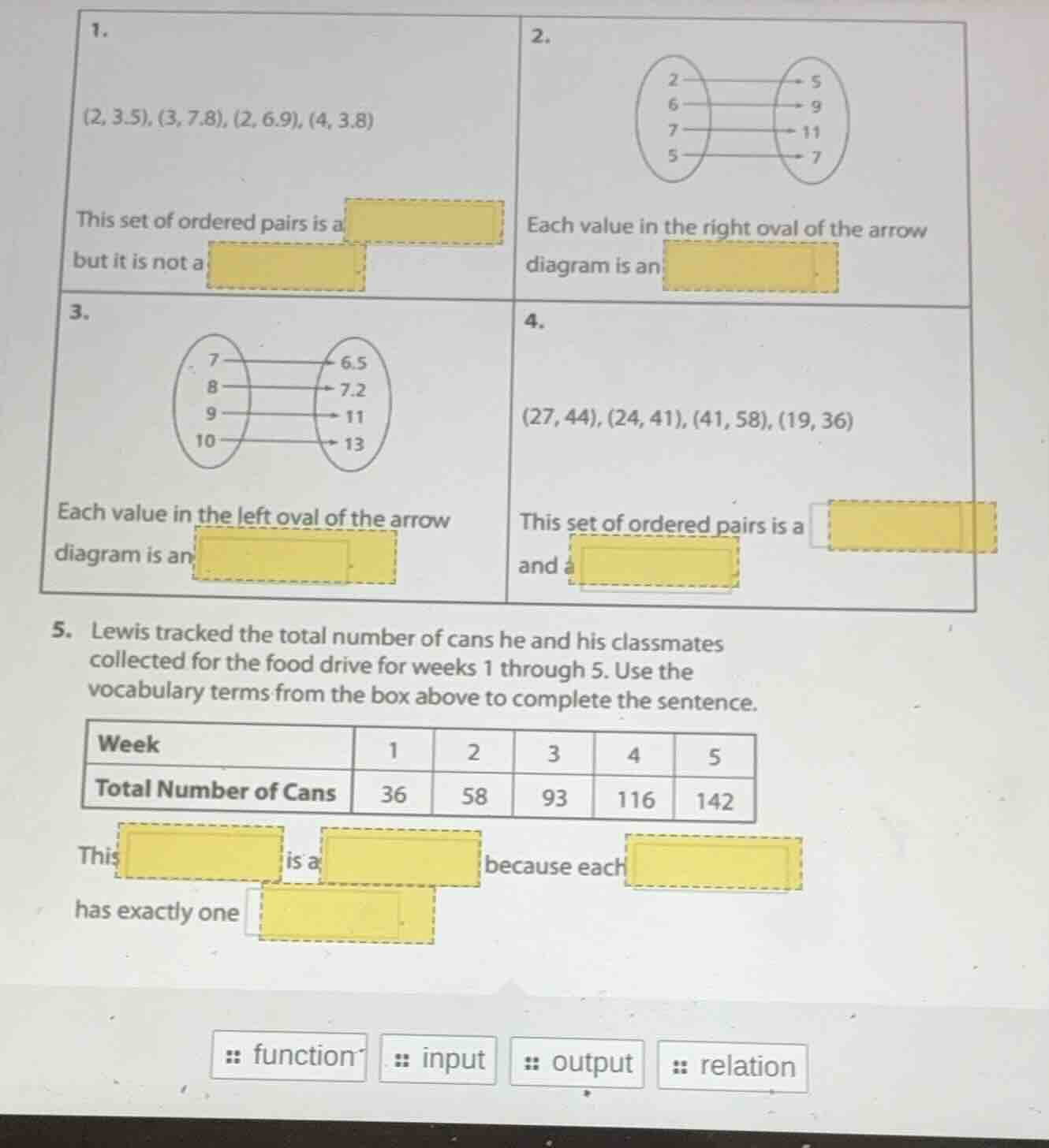 1. (2, 3.5), (3, 7.8), (2, 6.9), (4, 3.8) this set of ordered pairs is …