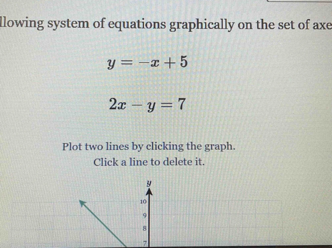llowing system of equations graphically on the set of axe $y = -x + 5$ …