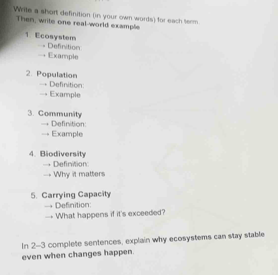 write a short definition (in your own words) for each term. then, write…