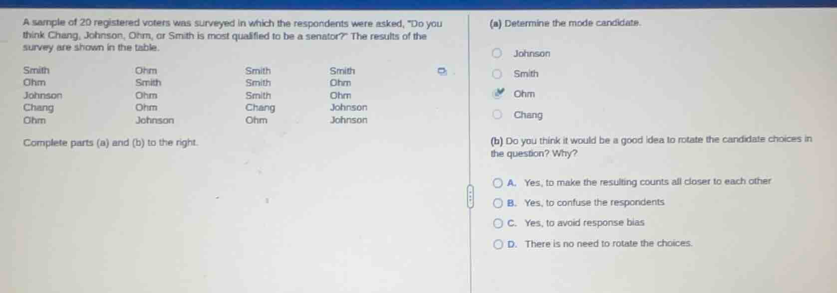 a sample of 20 registered voters was surveyed in which the respondents …