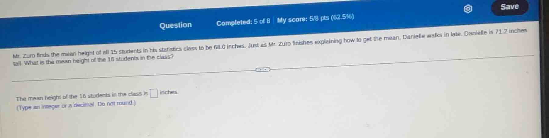 mr. zuro finds the mean height of all 15 students in his statistics cla…