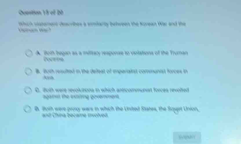 question 15 of 20 which statement describes a similarity between the ko…