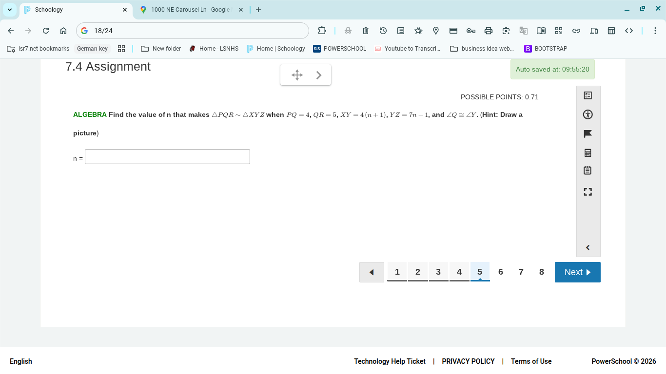7.4 assignment possible points: 0.71 algebra find the value of n that m…