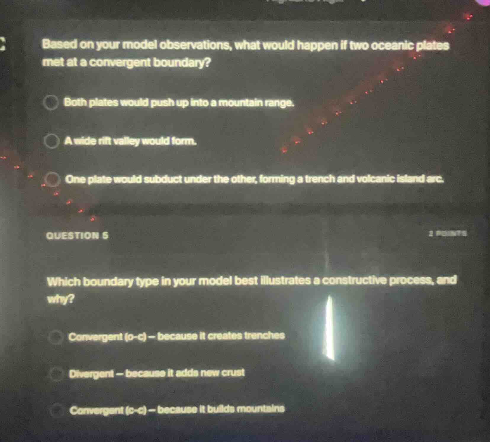 based on your model observations, what would happen if two oceanic plat…