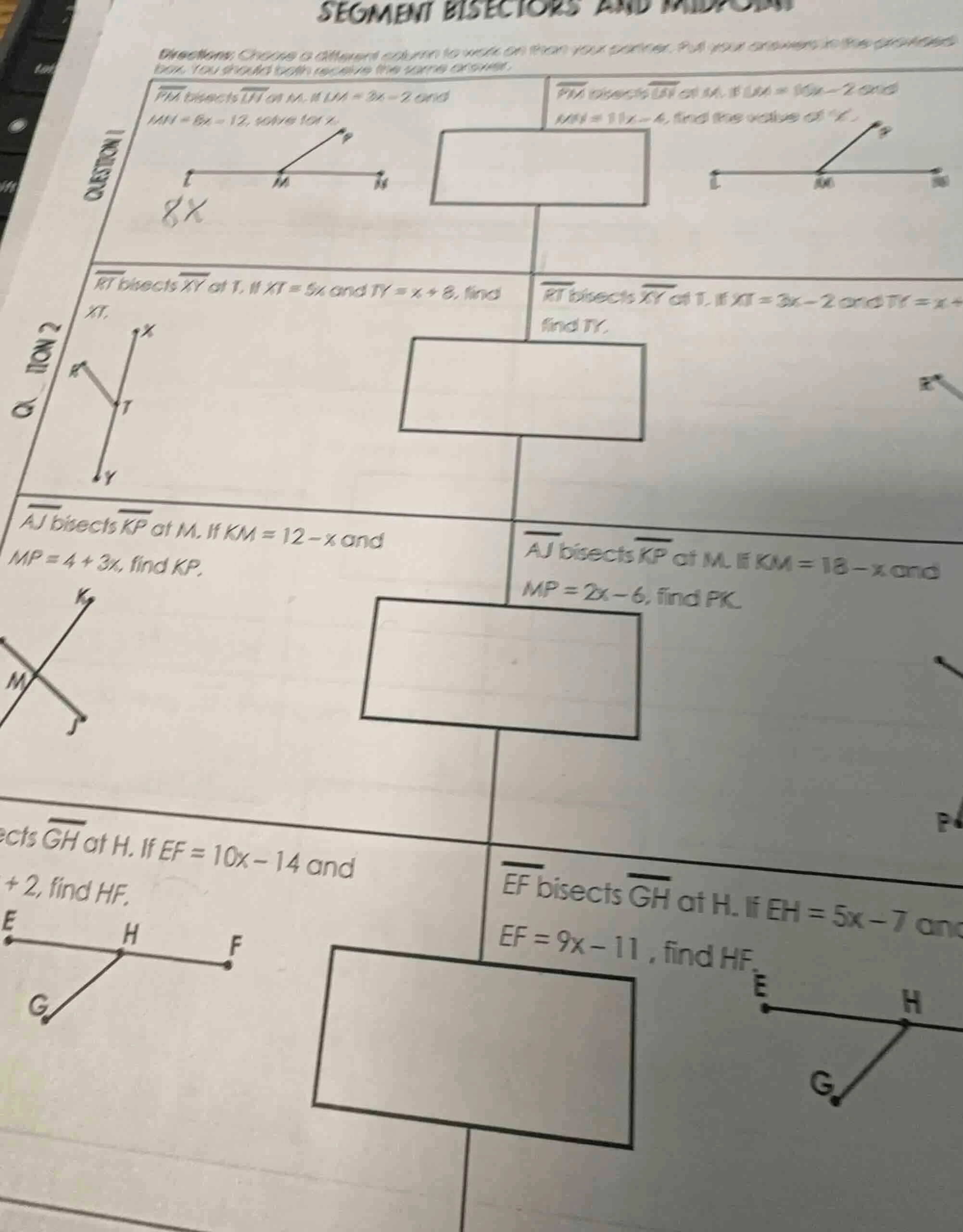 segment bisectors and midpoints directions: choose a different column t…