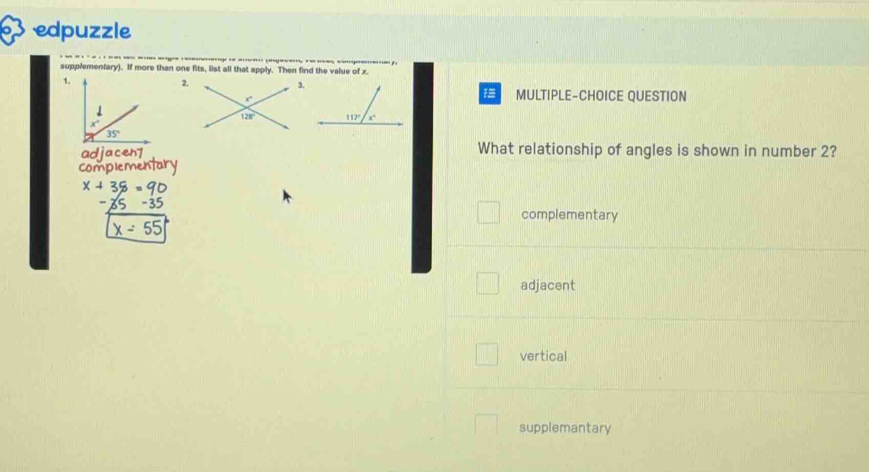 multiple-choice question what relationship of angles is shown in number…